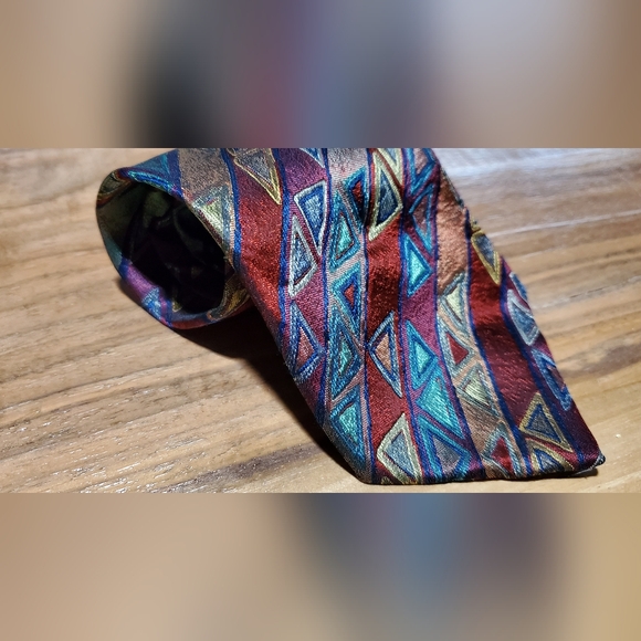 Alcione Geometric Patterned Tie - Multicolor 100% Silk Made In Italy - Picture 7 of 9